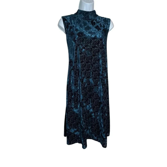 Chico's Size 3 blue Velvet burnout high neck sleeveless dress Chico's size XL - Picture 4 of 9